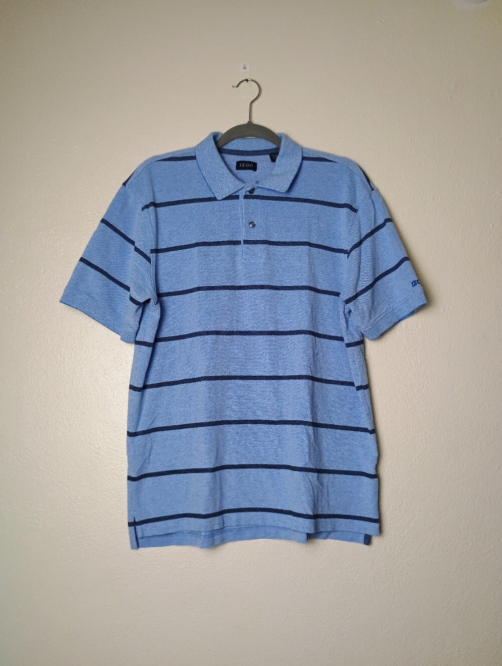 IZOD Men's Size L Light Blue Striped Polo Shirt